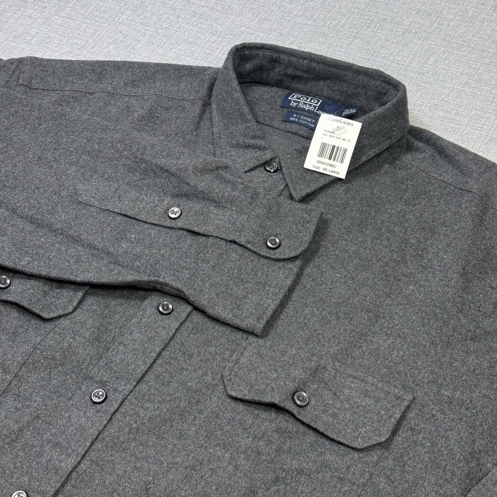 Polo Ralph Lauren Vintage G.I. Flannel Shirt ButtonShirt Mens 2XL Gray Gorpcore